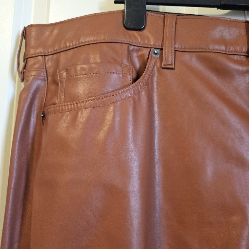 Torrid Pleather Midi Skirt Front Slit SZ 24 Brown - Picture 5 of 10